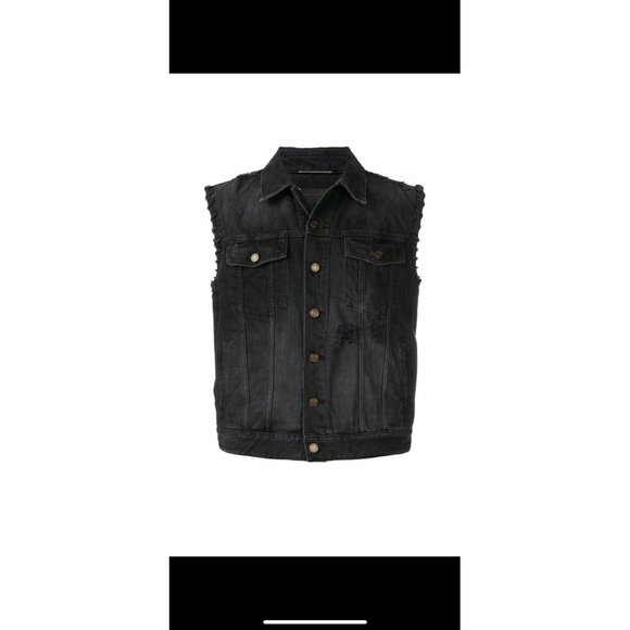 Saint Laurent Distressed Denim Waistcoat - Picture 1 of 8